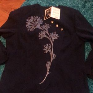 NWT Bob Mackie Blue Embroidered Wearable Art Jacket Lg